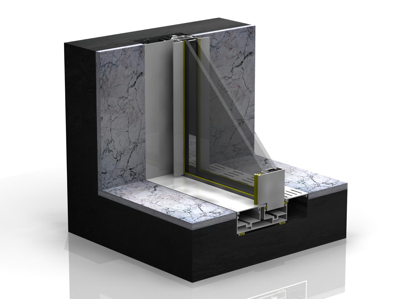 SAUC32 Minimal Aluminium Sliding Door System, 2/3/4 Track, Multipoint Lock, 350kg, 32mm Glass, Anodized Finish, Sound & Thermal Insulation, Commercial & Residential Projects